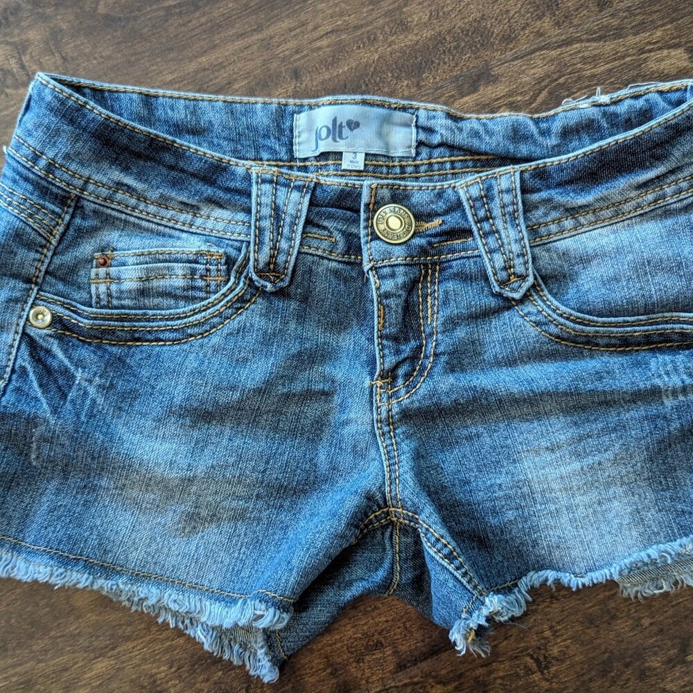 Jolt Denim Shorts Red White Blue Raw Hem Embroidered Jeans Junior - Size 3